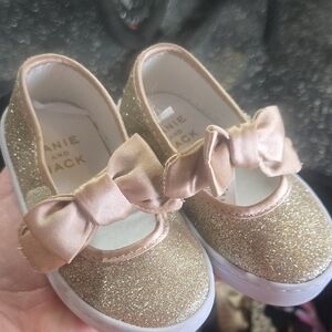 Janie and Jack Glittery Gold Dress Shoes with Satin Bow